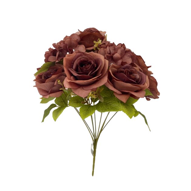 9-head hydrangea and rose mixed bunch – brown