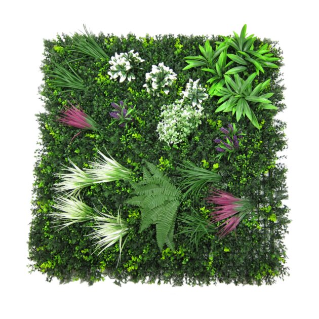 Artificial 1x1 meter green wall hedge.