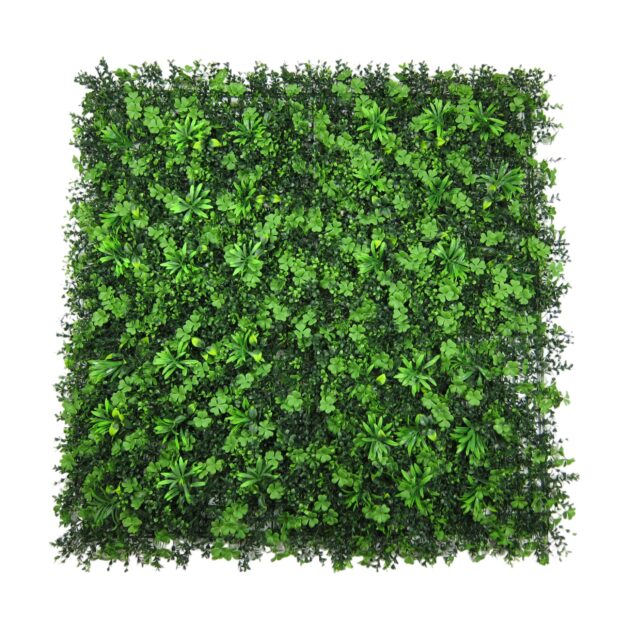 1x1 metre artificial green wall hedge with horse chestnut leaves