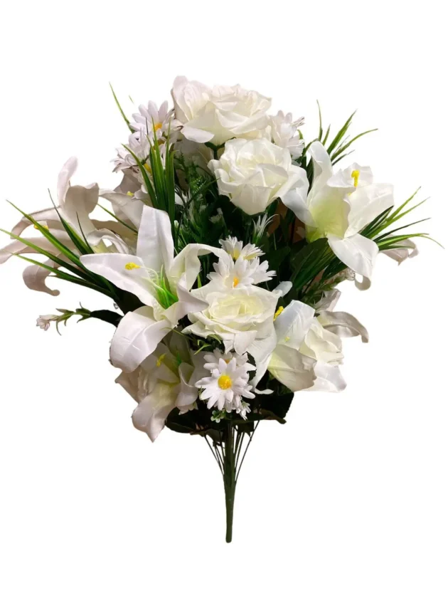 32 Heads Silk Artificial Flowers - Lily and Rose Bouquet for Wedding Décor