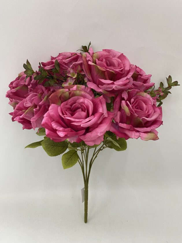 Artificial Rose Bouquet, 7 Large Blooms with Foliage, Pink Champagne Burgundy etc.., 9 Colours Available - Image 2