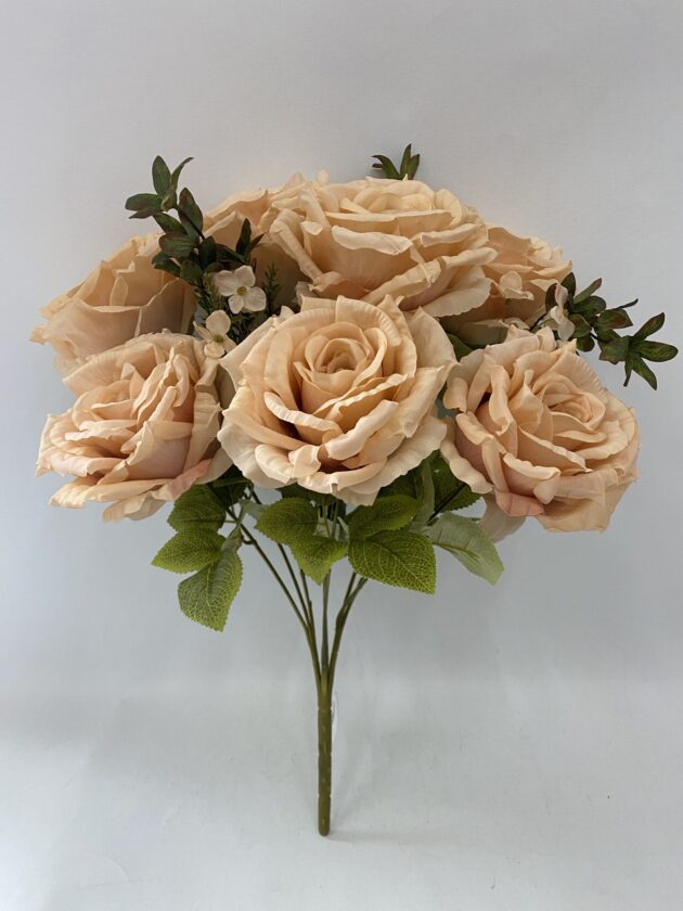 Artificial Rose Bouquet, 7 Large Blooms with Foliage, Pink Champagne Burgundy etc.., 9 Colours Available - Image 3