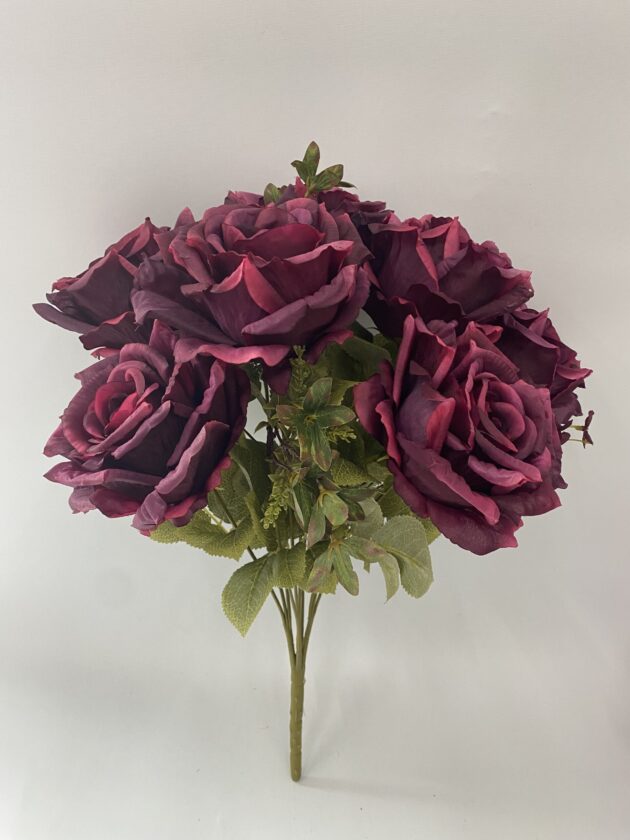 Artificial Rose Bouquet, 7 Large Blooms with Foliage, Pink Champagne Burgundy etc.., 9 Colours Available - Image 4