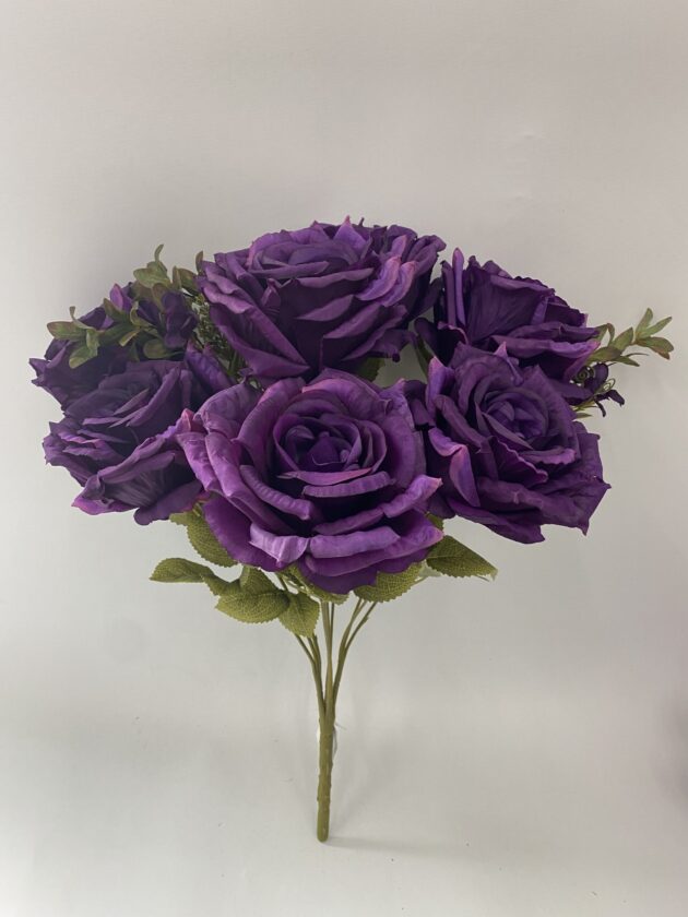 Artificial Rose Bouquet, 7 Large Blooms with Foliage, Pink Champagne Burgundy etc.., 9 Colours Available - Image 5