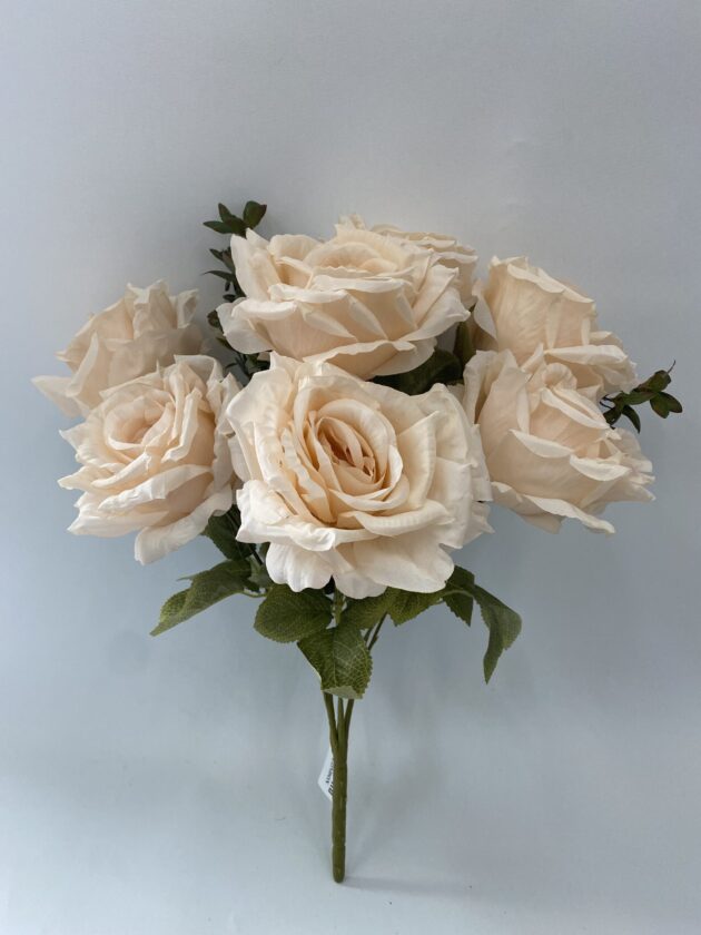Artificial Rose Bouquet, 7 Large Blooms with Foliage, Pink Champagne Burgundy etc.., 9 Colours Available - Image 6