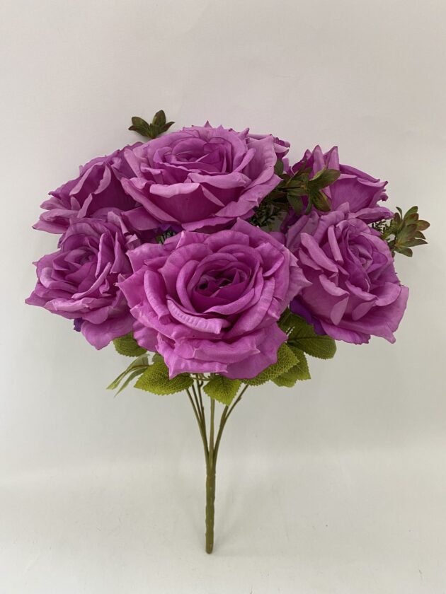 Artificial Rose Bouquet, 7 Large Blooms with Foliage, Pink Champagne Burgundy etc.., 9 Colours Available - Image 7