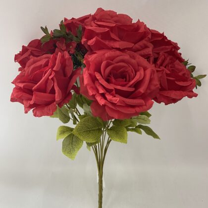 Artificial Rose Bouquet, 7 Large Blooms with Foliage, Pink Champagne Burgundy etc.., 9 Colours Available