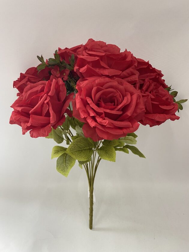 Artificial Rose Bouquet, 7 Large Blooms with Foliage, Pink Champagne Burgundy etc.., 9 Colours Available