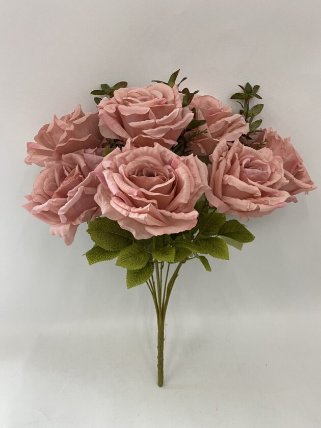 Artificial Rose Bouquet, 7 Large Blooms with Foliage, Pink Champagne Burgundy etc.., 9 Colours Available - Image 9