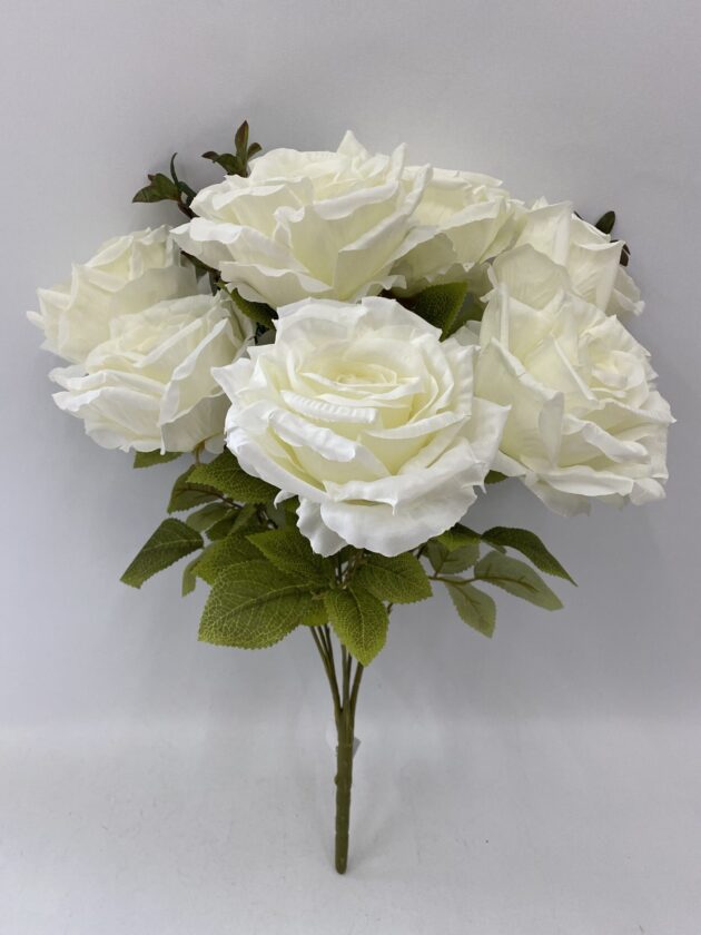 Artificial Rose Bouquet, 7 Large Blooms with Foliage, Pink Champagne Burgundy etc.., 9 Colours Available - Image 10