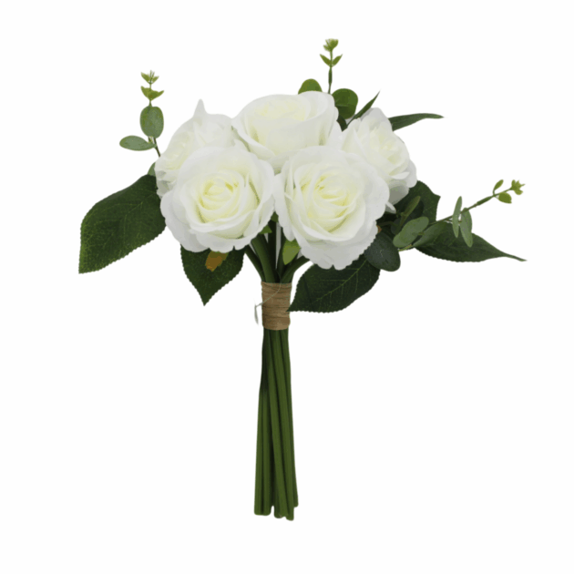 Artificial Rose Bouquet, 7 Stems with Leaves, Indoor Decor - Image 5