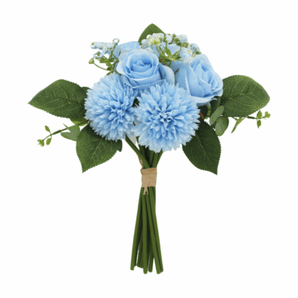Artificial 7 Head Tied Rose/Chrysanthemum – Round Bloom Bunch