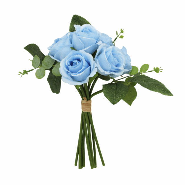 Artificial Rose Bouquet, 7 Stems with Leaves, Indoor Decor - Image 3