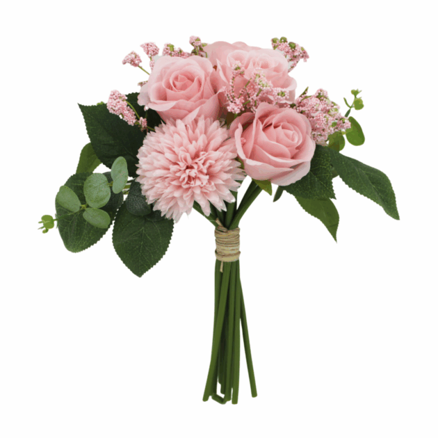 Artificial 7 Head Tied Rose/Chrysanthemum – Round Bloom Bunch - Image 3