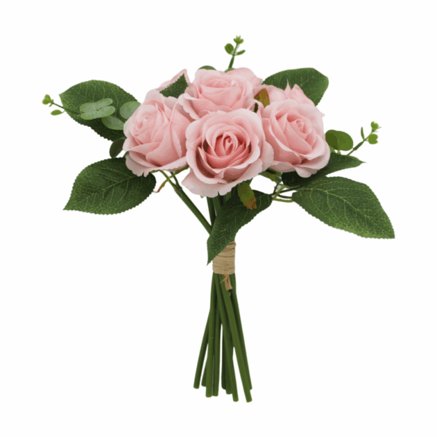 Artificial Rose Bouquet, 7 Stems with Leaves, Indoor Decor - Image 4